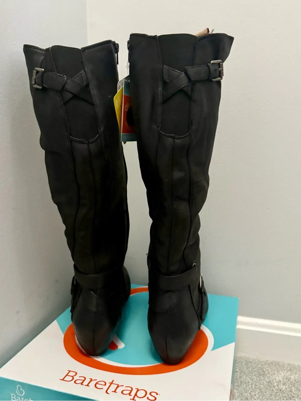 BareTraps “Patricia”  Black, Knee-high, decorative Buckle Boots, Side Zipper